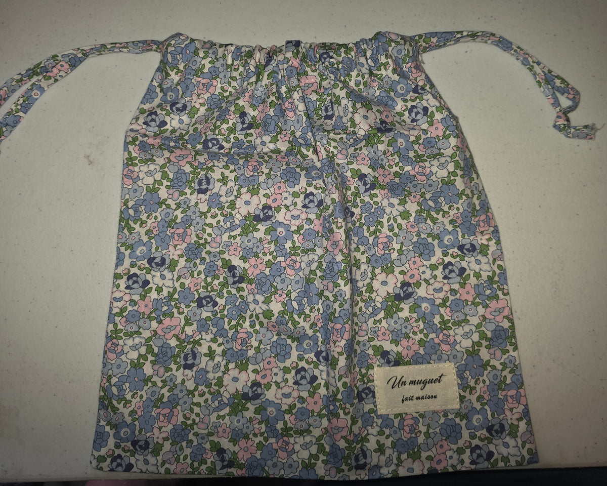 Blue Floral Drawstring Bag