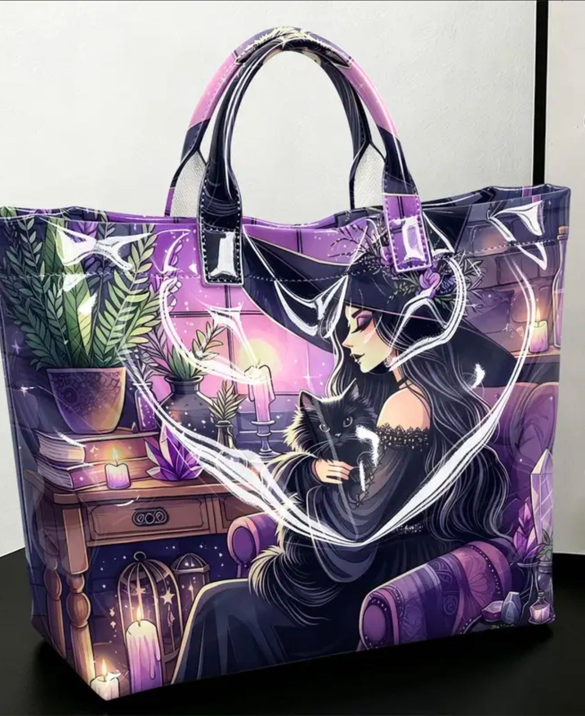 Black And Purple Witch And Cat