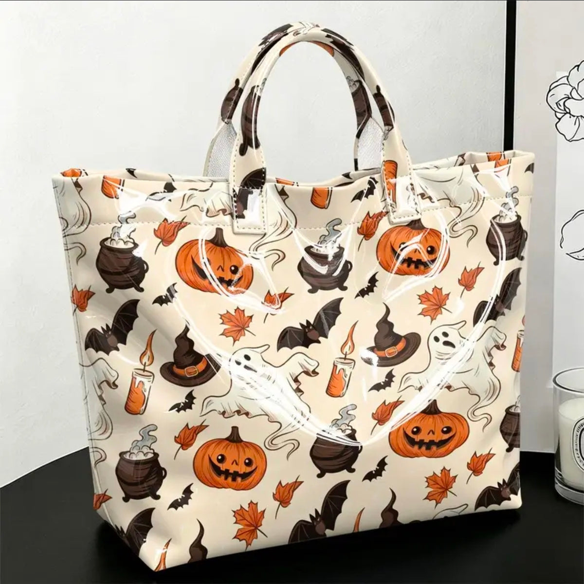 Cream Jack O Lantern With Ghost And Bats