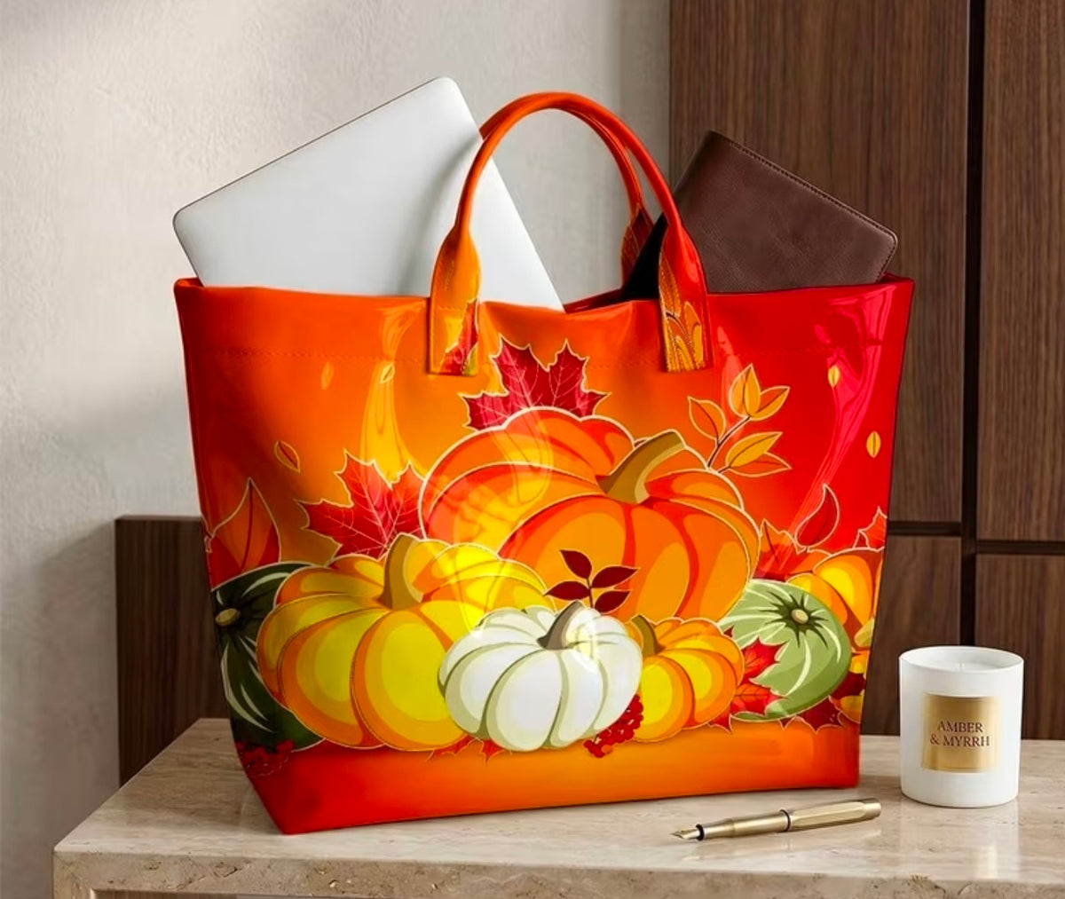 Fall Harvest Pumpkins And Orange Background