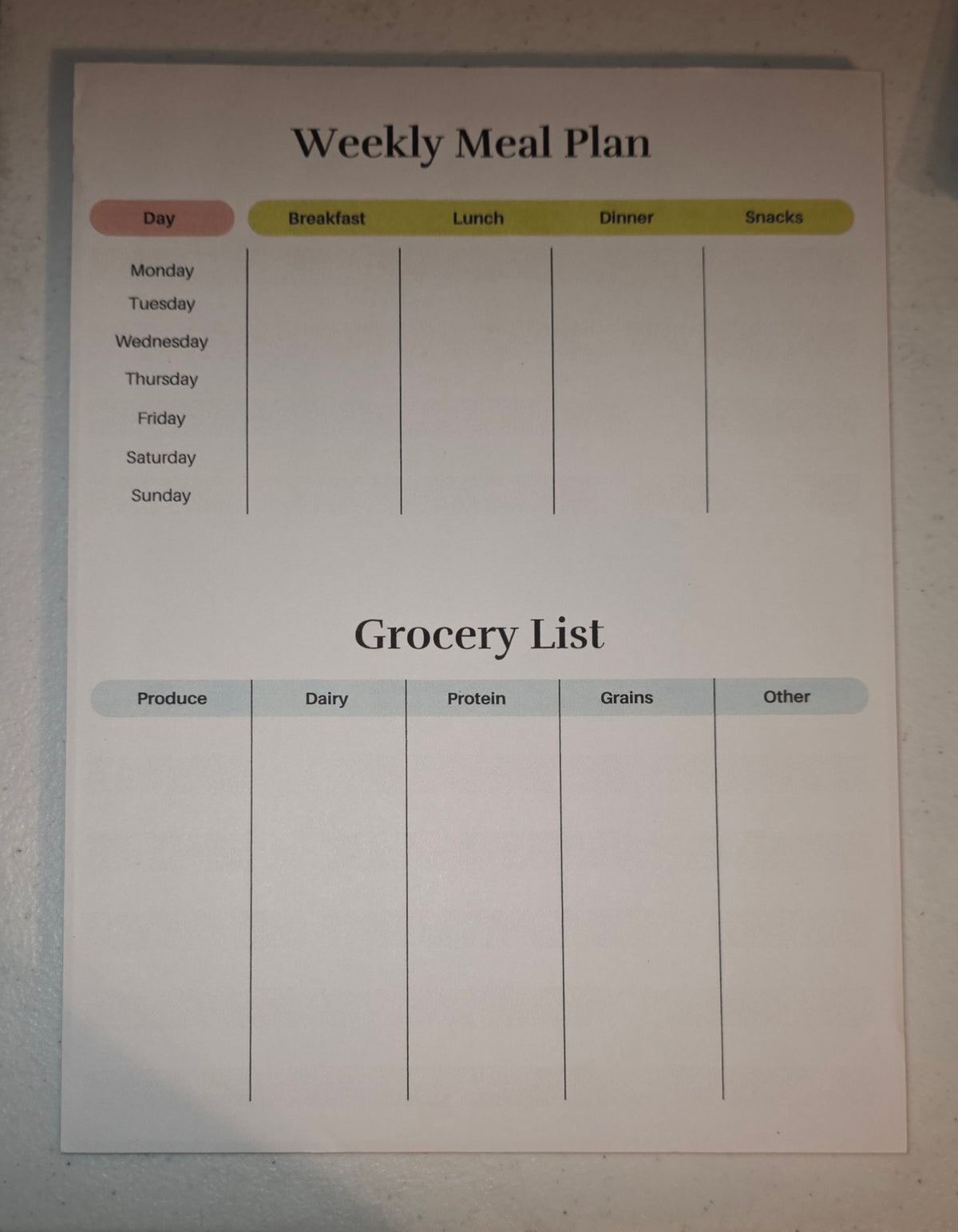 Weekly Meal Plan And Grocery List Pad